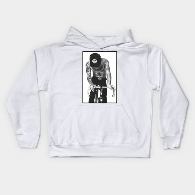 Urban man on a bike Kids Hoodie by Anthony88